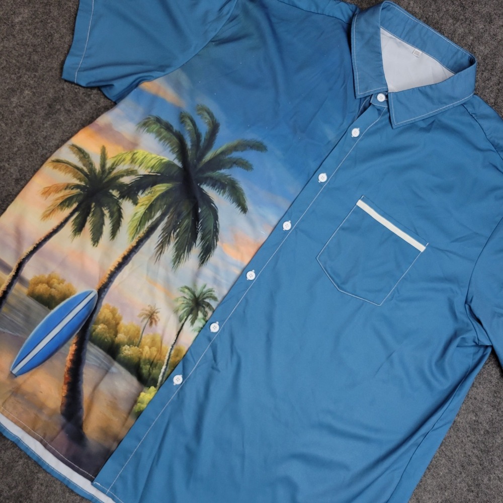 Aloha Shirt Mens 3XL Blue Relaxed Fit Resort Vacation Hawaii Palm Islands Bonita